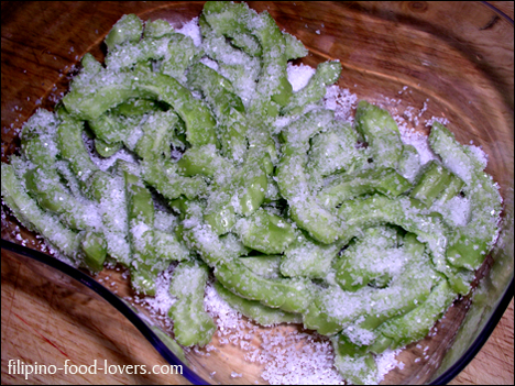 Ampalaya smother with lots of salt to tame down the bitterness