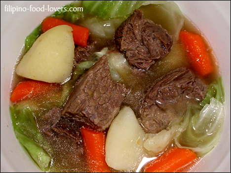 Nilagang Baka with Cabbage and Potatoes in a bowl